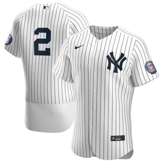 Men New York Yankees 2 Derek Jeter Men Nike White Navy 2020 Hall of Fame Induction Patch Flex Base MLB Jersey